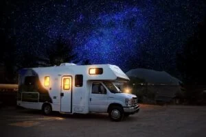 rv parked under the stars